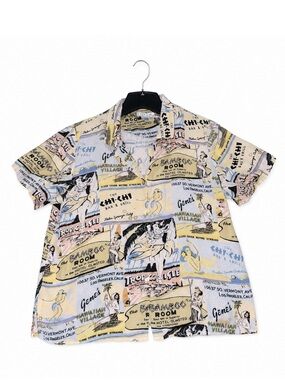 Citron Santa Monica Hawaiian Postcard Novelty Print Rayon Shirt Size L